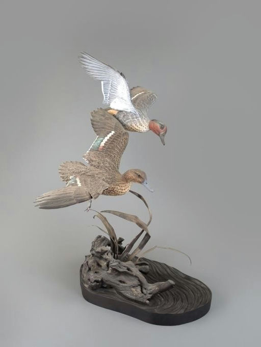 Ma Hai Feng – Life-size Flying Green-winged Teal Pair – 2025