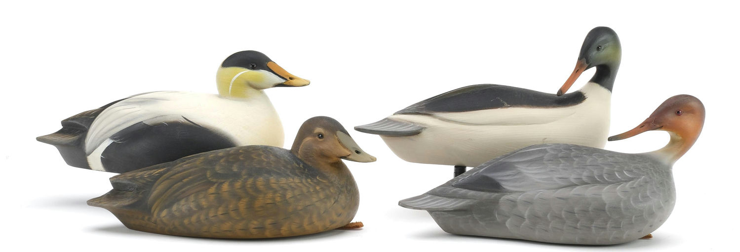 Sean Sutton – Two Pairs of Miniatures, Hollow Carved Eiders – 2024