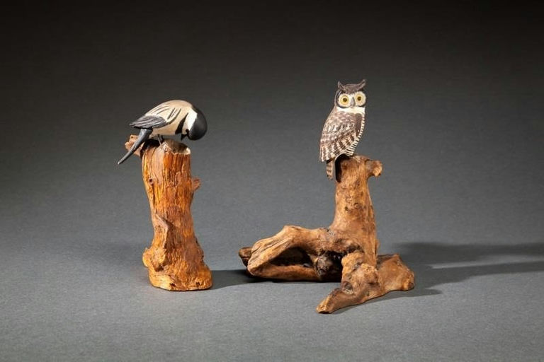 Russ Burr – Miniature Owl and Chickadee – 2014