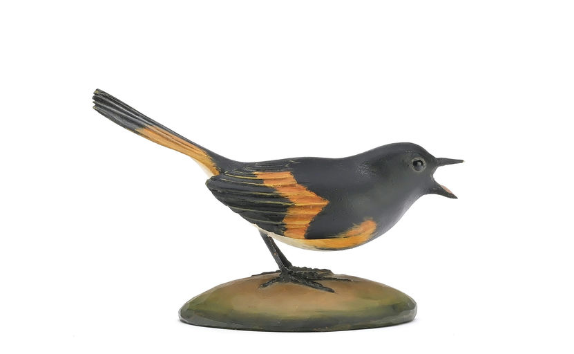 Frank Finney – American Redstart With Open Beak and Relief Carved – 2025