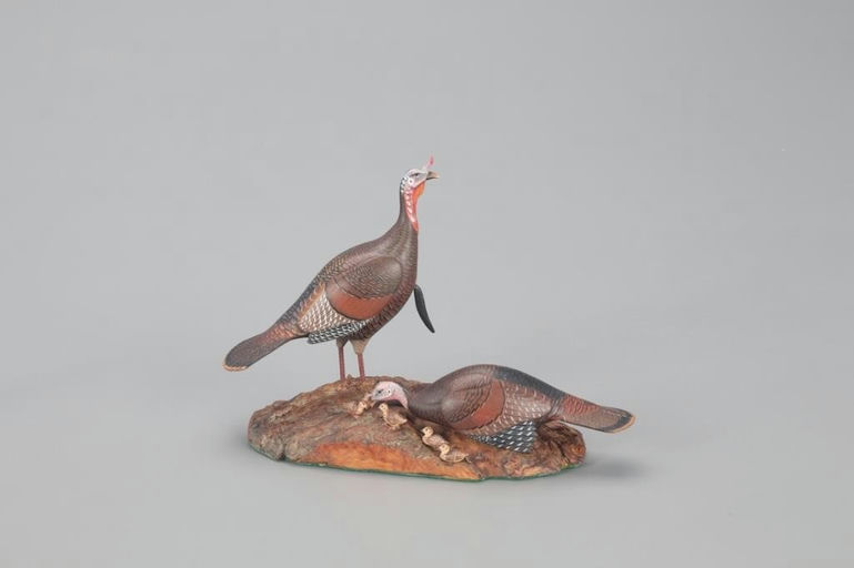 Allen J. King – Miniature Wild Turkey Pair with Poults – 2021