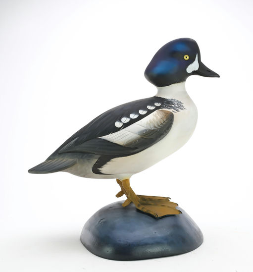 Sean Sutton – Hollow Carved Barrow's Goldeneye, Standing On Carved Base, Stands 14 – 2024