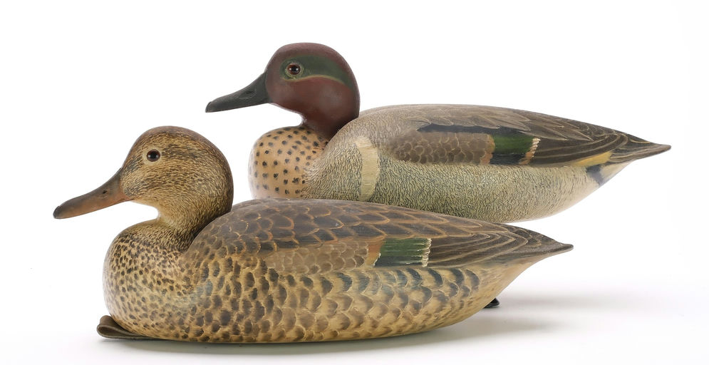 Frank Finney – Hollow carved pair of green wing teal – 2024