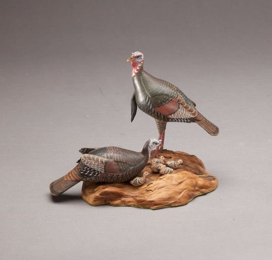 Allen J. King – Miniature Wild Turkey Pair with Chicks – 2011
