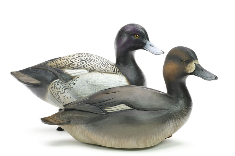Sean Sutton – Pair of Bluebills, Chip Carved Finish – 2024