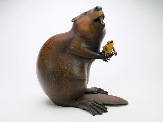 Frank Finney – Large Hollow Carved Beaver Holding A Frog – 2025